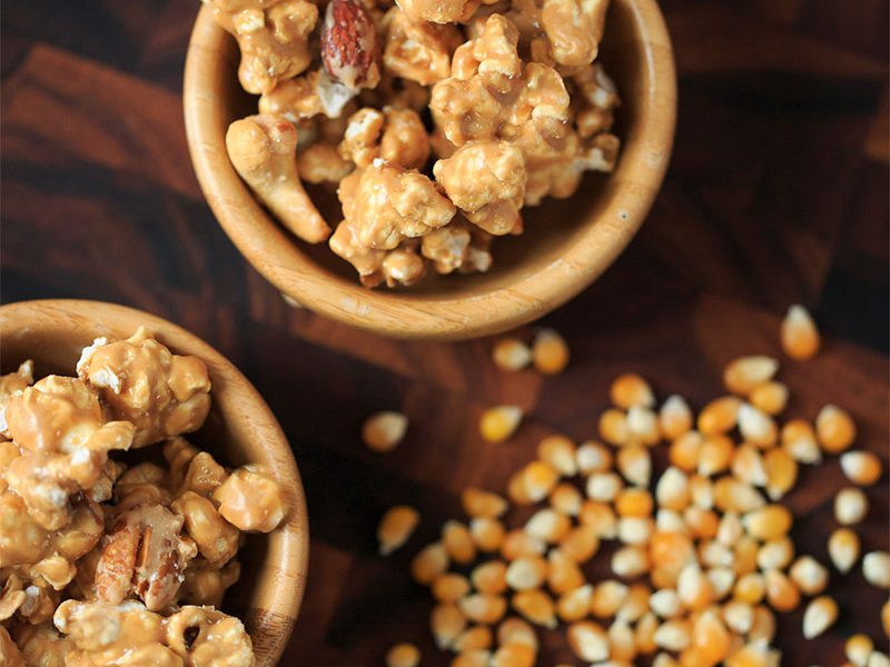 Beer Caramel Corn with Pretzels and Pecans