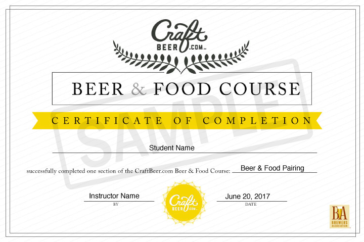 Craftbeer.com Beer and Food Course Certificate of Completion